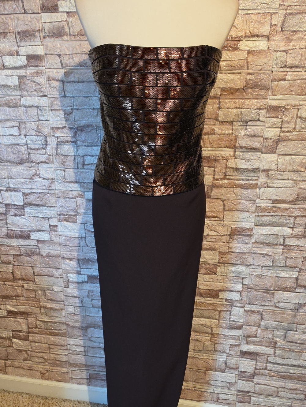 Daymor Couture Column Gown by C. Mercedes Ferreira Vintage Metallic Brick Sequ